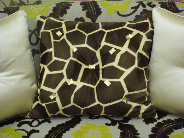 Giraffe Throw Pillow, Bling Style, Gold & Brown 18X18