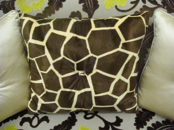 Giraffe Throw Pillow, Bling Style, Gold & Brown 18X18