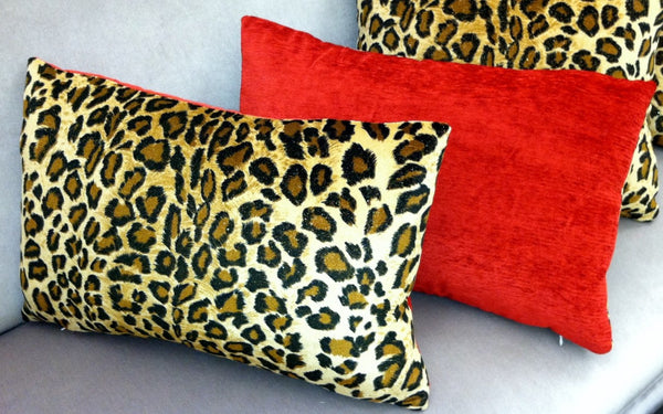Animal Print Throw Pillow, Leopard & Red Velvet, Lumbar