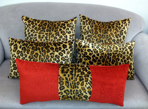 Animal Print Throw Pillow, Leopard & Red Velvet, Lumbar
