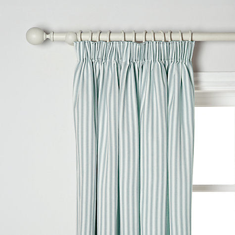 Ticking Curtains, Striped Pencil Headed, Green & White
