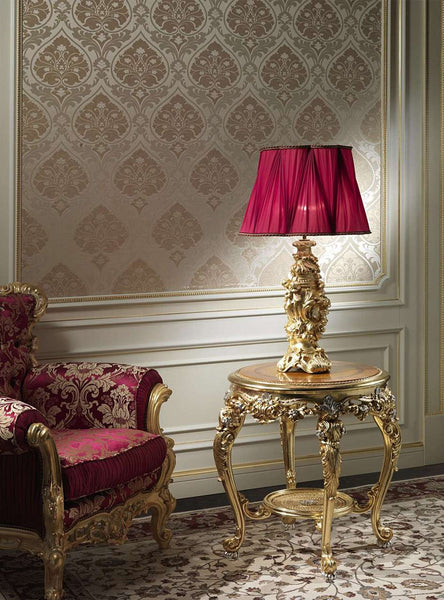 Baroque Lamps.....Gold Leaf Finish with red lampshade, High End