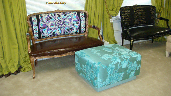 Upholstered Bench, Modern Blue Lacquered Telephone Bench
