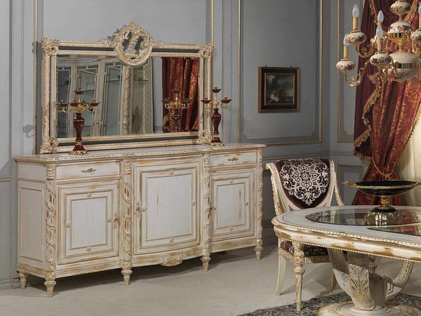 Luxury classic dining room set, Louis XVI white and gold