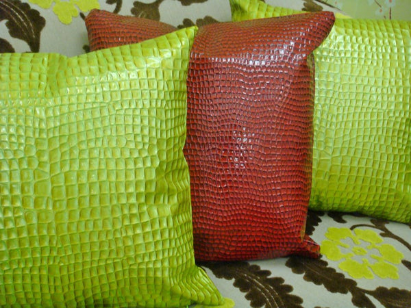 Crock Faux Leather Throw Pillow, Lime 18x18