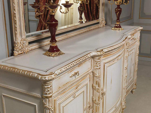 Luxury classic dining room set, Louis XVI white and gold