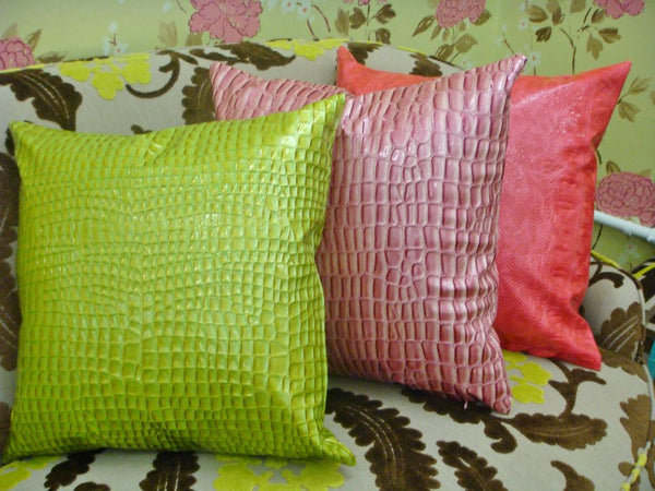 Crock Faux Leather Throw Pillow, Lime 18x18