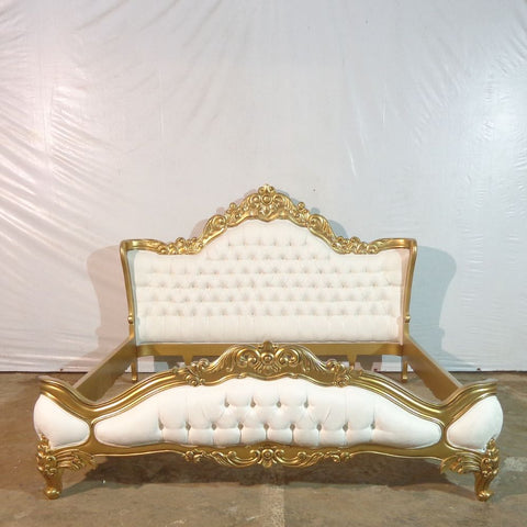 Helene Rococo Carved Bed Set, Gold And White