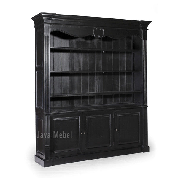 Bookcase, French Carved Bookcase Display with ladder, Black