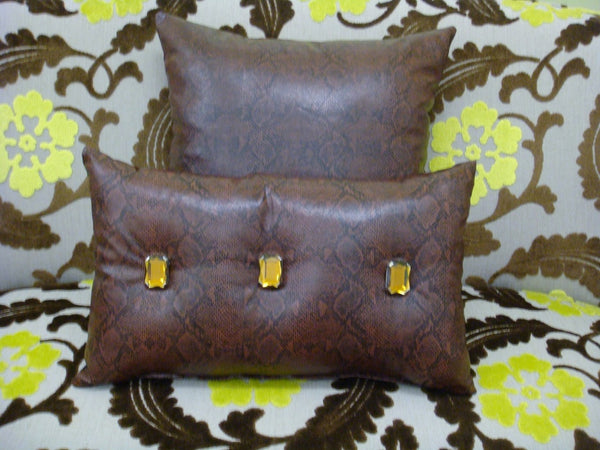Brown Snakeskin Pillow, Faux Leather