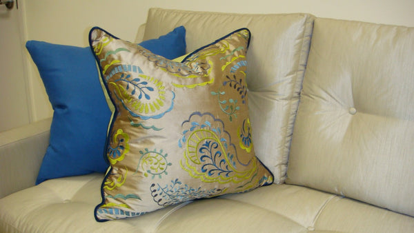 Paisley Throw Pillow, Taupe/Silver Multi 24 x 24