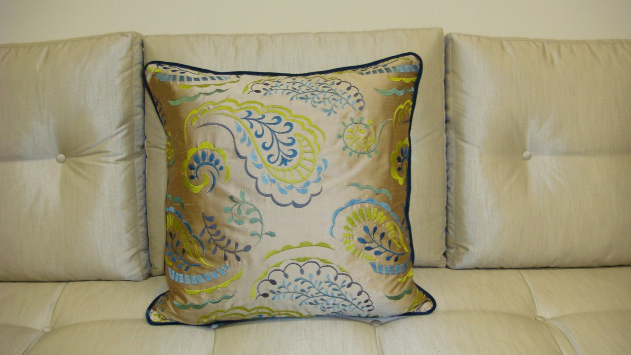 Paisley Throw Pillow, Taupe/Silver Multi 24 x 24