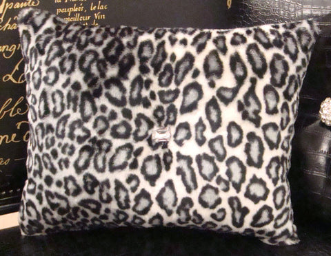 Snow Leopard Bling Throw Pillow, Black & White 15 x 12