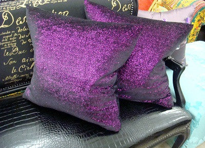 Luxury Purple Glitter Throw Pillow Cover, Bling Style