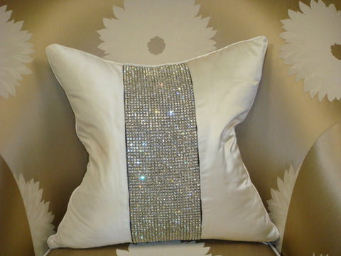 Luxury Throw Pillow,  Belgravia Diamante Bling, Shown in Off White