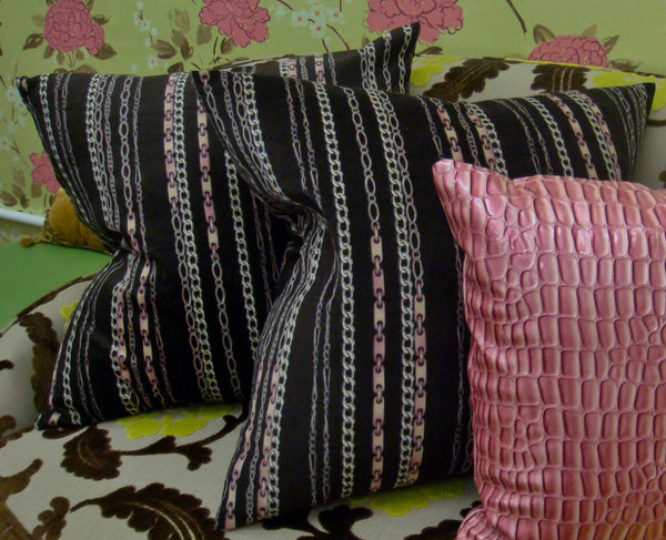 Couture Throw Pillow Cover, Chanel Chain Style...Pink & Brown