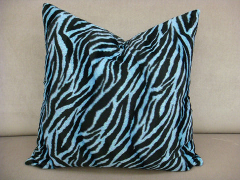 Zebra Print Throw Pillow, Blue & Black Multi