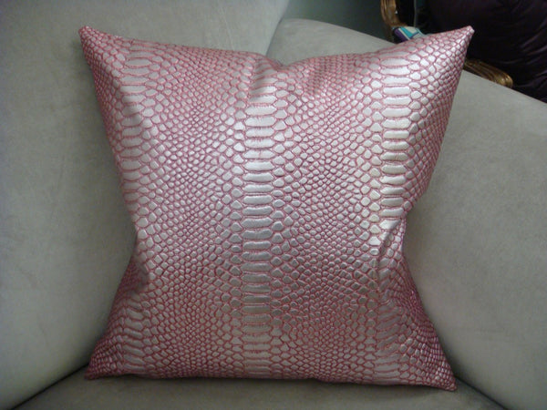 Luxury Throw Pillow, Snake Faux Leather, Pink & Silver 20X20