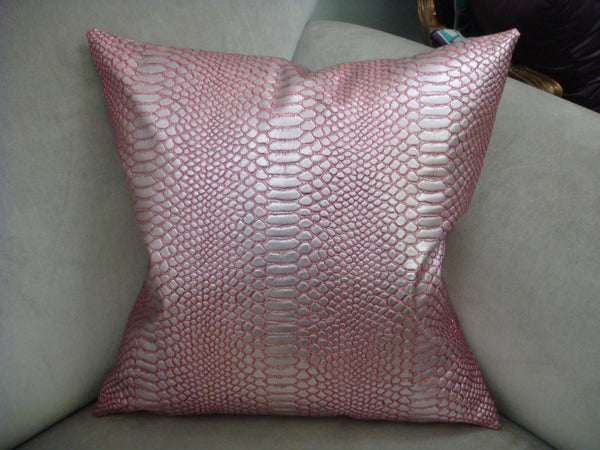 Luxury Throw Pillow Cover, Crock Faux Leather .....Pink & Silver