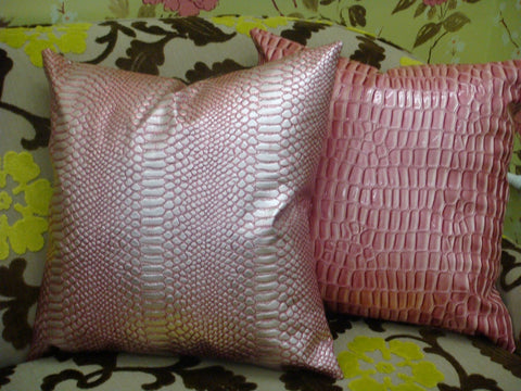 Luxury Throw Pillow, Snake Faux Leather, Pink & Silver 20X20