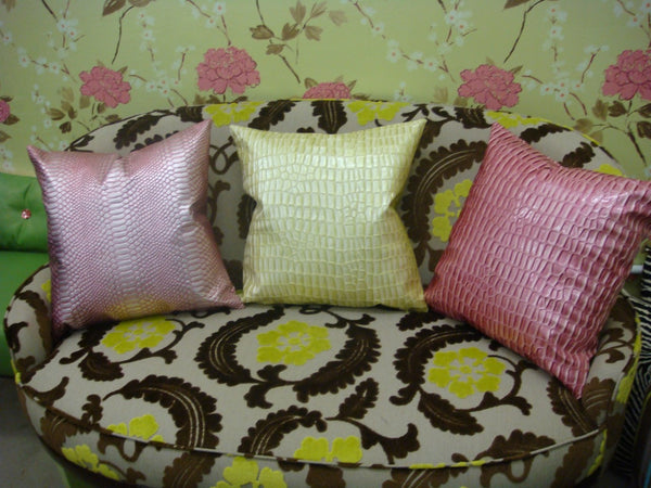 Luxury Throw Pillow Cover, Crock Faux Leather .....Pink & Silver