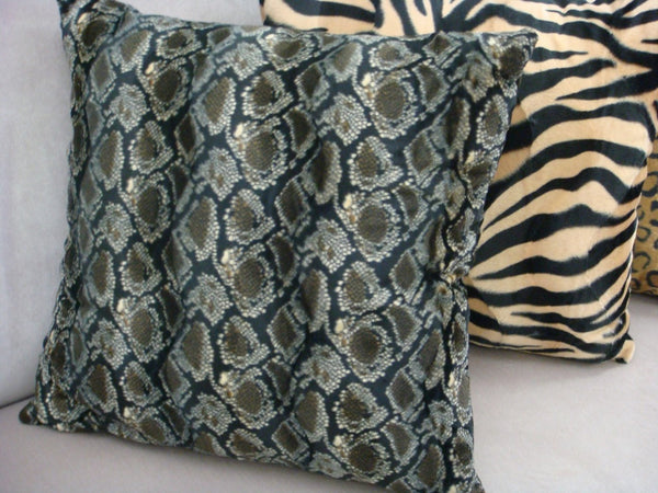 Python Throw Pillow, Faux Fur Color Brown/Grey/Black