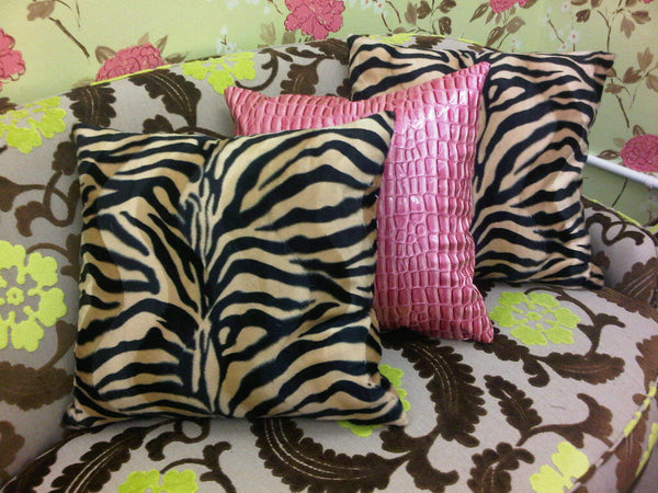 Zebra Print Bling Throw Pillow ....Color Beige/Black