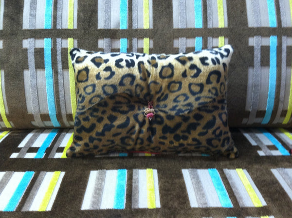 Cheetah Boudoir Pillow with a center tassel, Lumbar 15 x 10 inches
