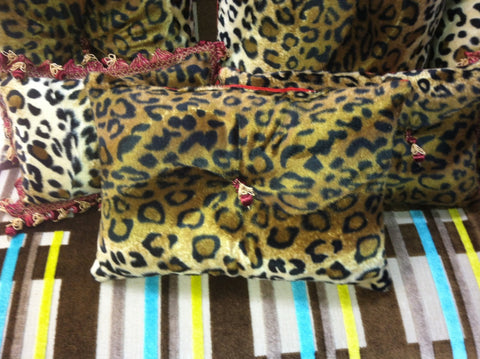 Cheetah Boudoir Pillow with a center tassel, Lumbar 15 x 10 inches