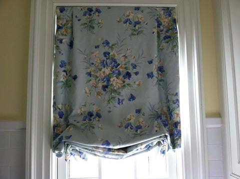 Tailored Balloon Shade / Soft Roman Shade, Blue Floral Country Print