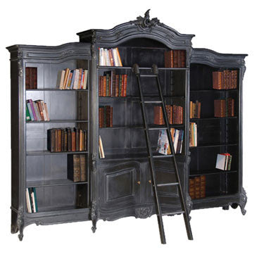 Black Library Bookcase with ladder