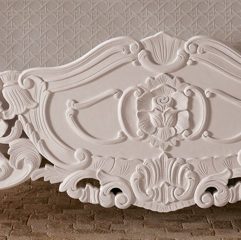 Rococo Carved Bed, Antique White