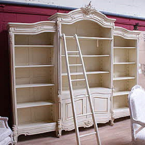 Bookcase, French Carved Bookcase Display with ladder