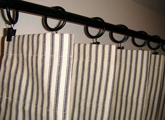 Ticking Curtains for Rod Pocket and Ring Clips, Panel 77" wide