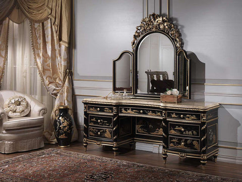 Louis XVI Vanity Table, Gold Leaf / Lacquered Black