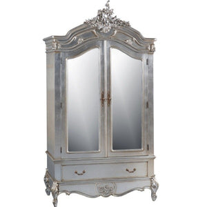 French Carved Armoire, Color Silver