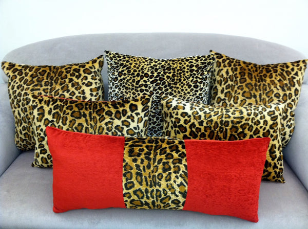 Animal Print Throw Pillow, Leopard & Red Velvet