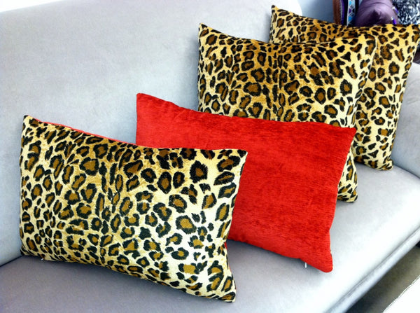 Animal Print Throw Pillow, Leopard & Red Velvet, Lumbar