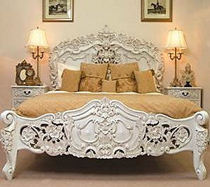 Rococo Bed Antique White Finish Baroque Bedroom Furniture Luxury Window Treatments