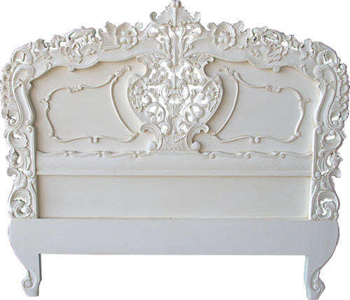 Rococo Carved Bed, Antique White