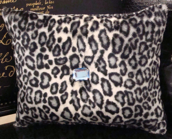Leopard Bling Throw Pillow, Green & Brown 15 x 10 with Green faux crystal