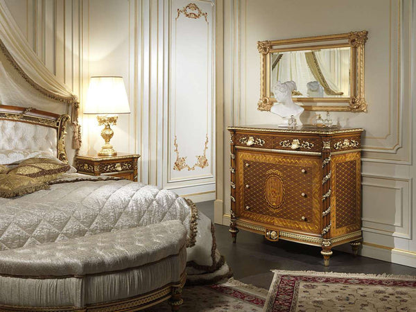 Bedroom Furniture Set Walnut & Gold