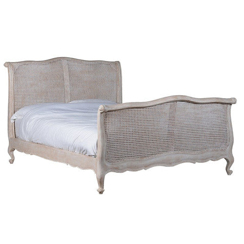 French Rattan Loveseat, Chateau Whitewashed